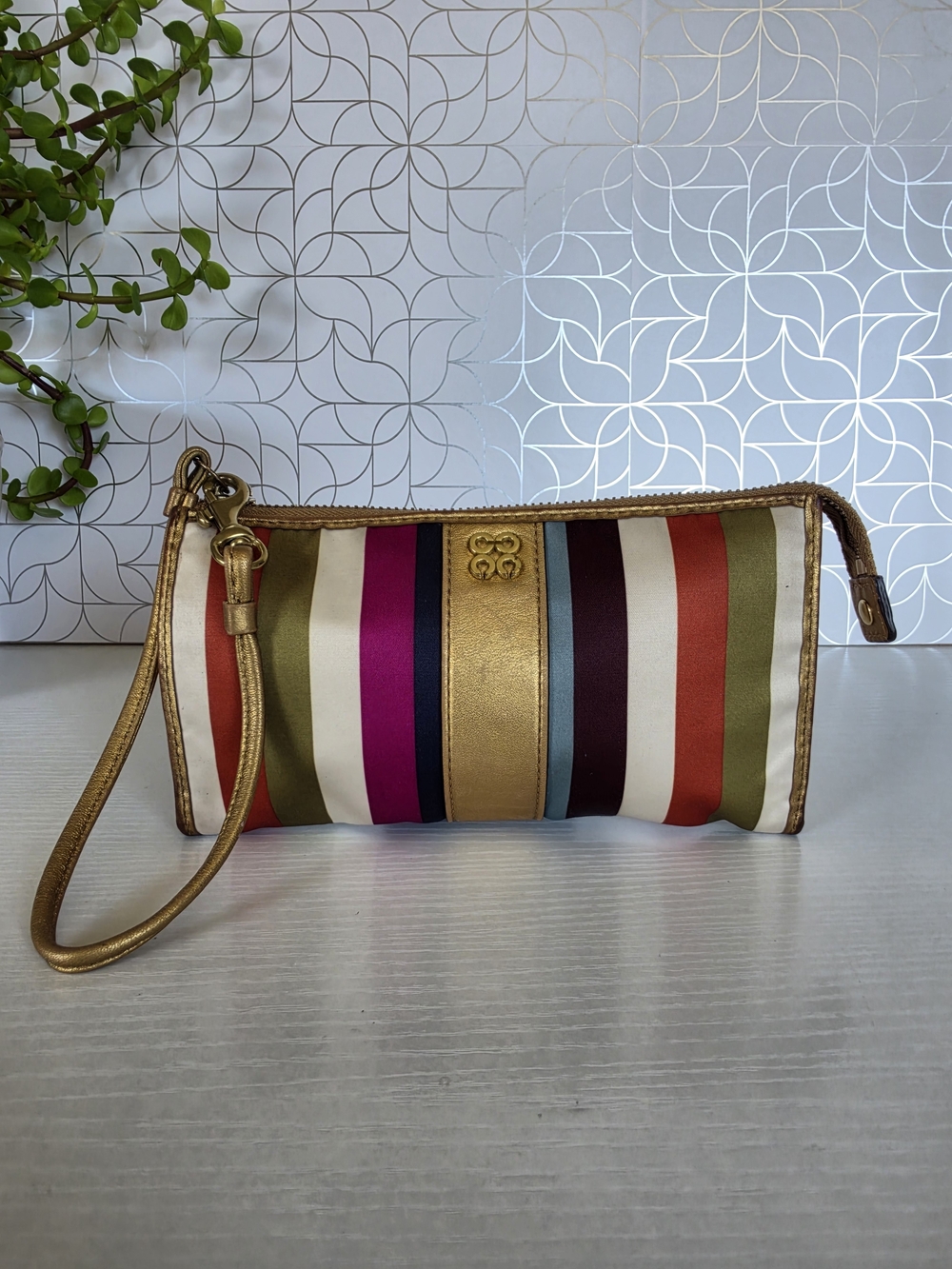 vintage Y2K-era Coach Julia Legacy Stripe Small Wristlet